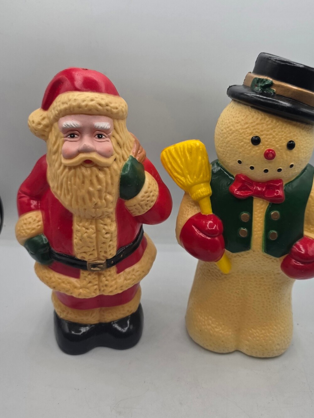 Vintage Blow Mold Santa and Snowman Light Topper Tabletop 10 " Claus Christmas
